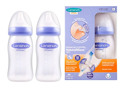 Biberón para Leche Materna con tetina simuladora de pezón NaturalWave de Lansinoh, 240 ml / 2 uds