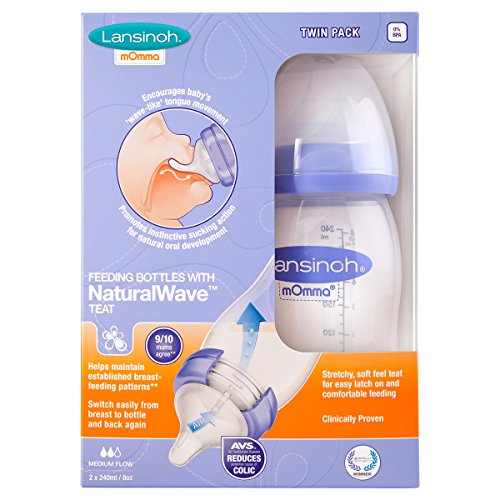 Biberón para Leche Materna con tetina simuladora de pezón NaturalWave de Lansinoh, 240 ml / 2 uds