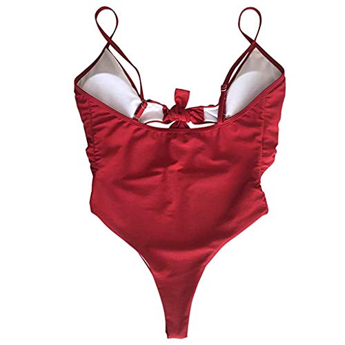 Bikinis Mujer 2019 SHOBDW Color Sólido Conjunto de Bikini Push Up Traje de Baño Mujer Una Pieza Talle Alto Tanga Mujer Nudo de Corbata Acolchado Bra Bañadores de Mujer Sexy(Vino,L)