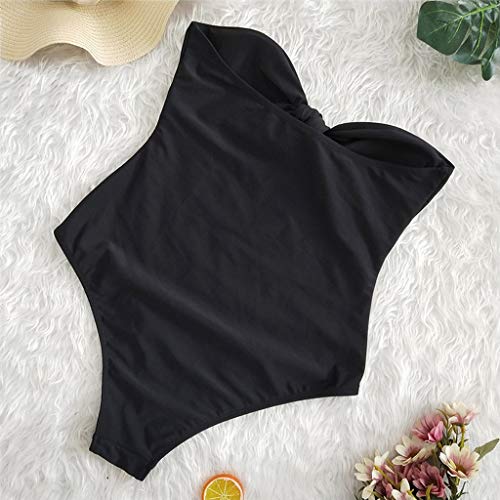 Bikinis Mujer 2019 SHOBDW Traje de Baño Mujer Una Pieza Vintage Bañadores de Mujer Sin Tirantes Push Up Bikinis Monokini Solid Arco Vendaje Bañador Espalda Descubierta(Negro,XXL)