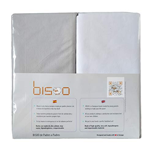 Bisoo - Protector de Colchón Bebé + Sabana Bajera - 2 en 1 - Set de 2 Sabanas Protectoras Impermeables y Transpirables de Algodón Supercuna (80x130cm)