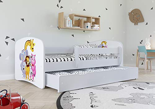 Bjird Cama Infantil 140x70 Cama para Niños Blanca con Barrera de protección contra caídas. Colchón Incluido, cajones extraíbles y Base de Listones para niñas y niños - 70 x 140 cm Coche de Carreras