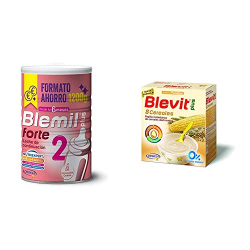 Blemil Plus Forte 2, Leche de continuación para bebé - Pack de 2 x 1200 g - Total: 2400 g + Blevit Plus 8 Cereales para bebé - Pack de 2 x 500 g - Total: 1000 g