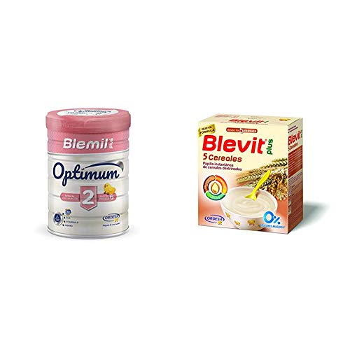 Blemil Plus Optimum 2, Leche de continuación para bebé - Pack de 2 x 800 g - Total: 1600 g + Blevit Plus 5 Cereales para bebé - Pack de 2 x 300 g - Total: 600 g