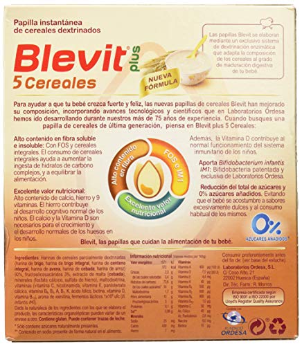 Blevit Plus 5 Cereales para bebé - 2 de 300 gr. (Total 600 gr.)