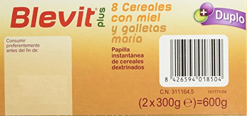 Blevit Plus Duplo 8 Cereales con Miel y Galletas Maria - Paquete de 2 x 300 gr - Total: 600 gr