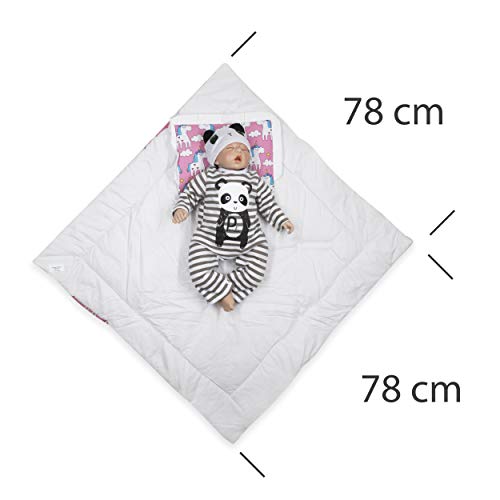 BlueberryShop manta de algodón para bebés con almohada | Saco de dormir para bebés recién nacidos | Regalo perfecto para Baby Shower | 78 x 78 cm | Grises Estrellas