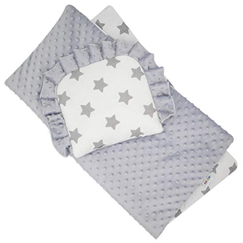 BlueberryShop Minky Juego de fundas para bebé | reversible Edredón Con Almohada Para Recién Nacidos | Para bebés de 0-12 meses| Perfecto como regalo para Baby Shower | 75 x 65 cm | Gris