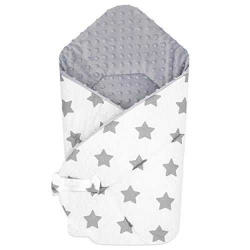 BlueberryShop polar Minky manta reversible para envolver al bebé | Saco de dormir para bebés recién nacidos | Para bebés de 0-3 meses | Regalo perfecto para Baby Shower | 78 x 80 cm | Blanco Gris