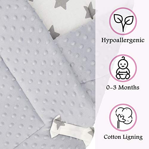 BlueberryShop polar Minky manta reversible para envolver al bebé | Saco de dormir para bebés recién nacidos | Para bebés de 0-3 meses | Regalo perfecto para Baby Shower | 78 x 80 cm | Blanco Gris