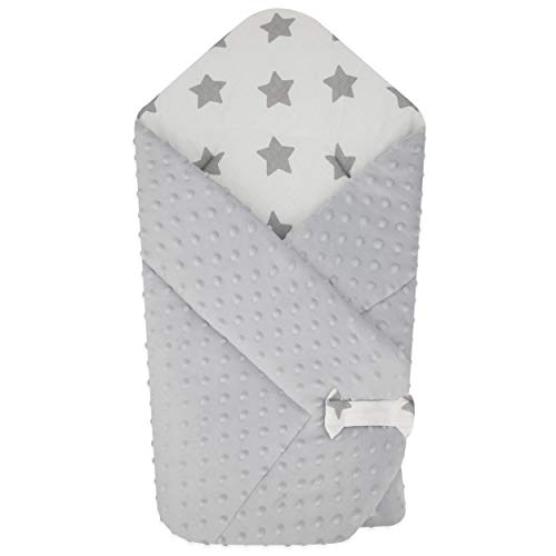 BlueberryShop polar Minky manta reversible para envolver al bebé | Saco de dormir para bebés recién nacidos | Para bebés de 0-3 meses | Regalo perfecto para Baby Shower | 78 x 80 cm | Blanco Gris