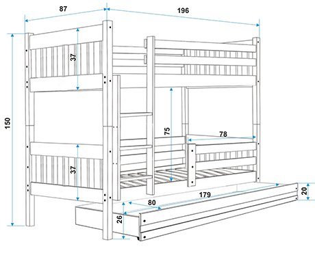 BMS Group LITERA Cama Infantil 190X80 ''CARINO con cajón, somieres de Maderas Flexibles y colchones de Espuma DE Regalo!! (Blanco) Oferta! Ahora LITERA MAS ahorras 40 Euros!