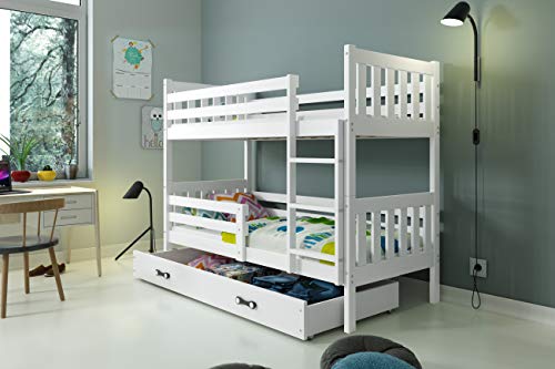 BMS Group LITERA Cama Infantil 190X80 ''CARINO con cajón, somieres de Maderas Flexibles y colchones de Espuma DE Regalo!! (Blanco) Oferta! Ahora LITERA MAS ahorras 40 Euros!