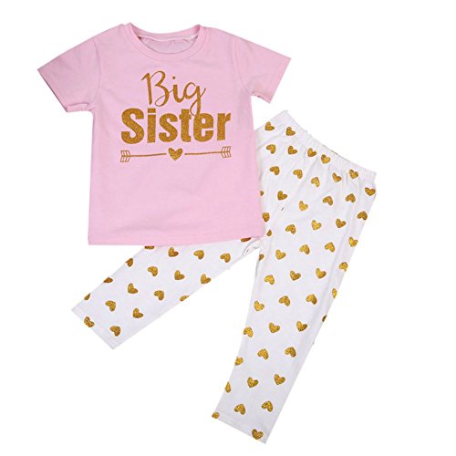 BOBORA Ropa Bebé Niñas, Camiseta de Algodón de Manga Corta para Niñas con Pantalones Love Hearts