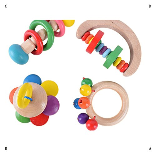 BOBORA Sonajeros de Madera Juguetes Madera Colorido para Bebés Infantil (4 Pcs)