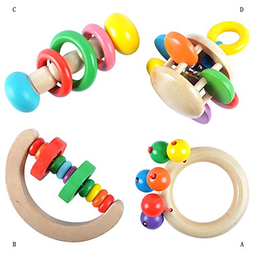 BOBORA Sonajeros de Madera Juguetes Madera Colorido para Bebés Infantil (4 Pcs)