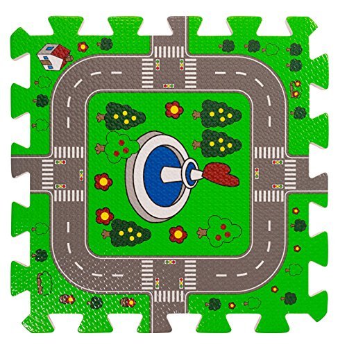 BodenMax CRS-FL3010MAP-18 Alfombrilla Puzzle protectora de espuma para niños y bebés con diseño de rompecabezas en forma de circuito urbano con 18 piezas de 30x30x1 cm