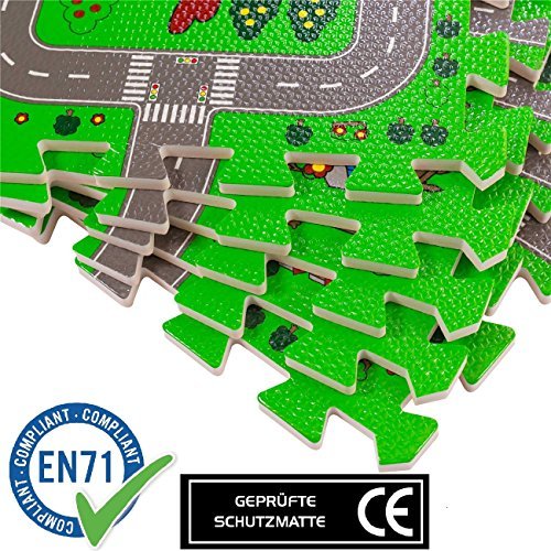 BodenMax CRS-FL3010MAP-18 Alfombrilla Puzzle protectora de espuma para niños y bebés con diseño de rompecabezas en forma de circuito urbano con 18 piezas de 30x30x1 cm