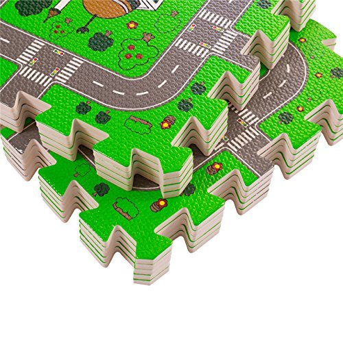 BodenMax CRS-FL3010MAP-18 Alfombrilla Puzzle protectora de espuma para niños y bebés con diseño de rompecabezas en forma de circuito urbano con 18 piezas de 30x30x1 cm