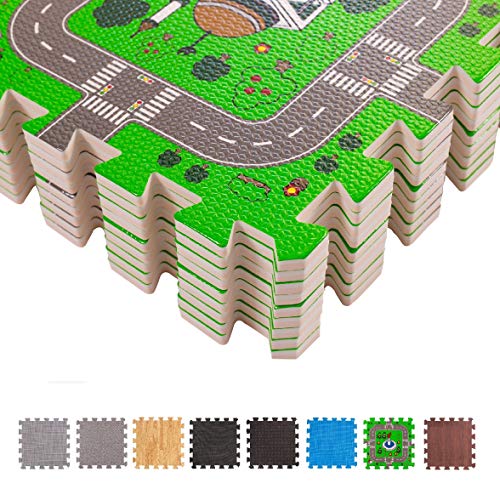 BodenMax CRS-FL3010MAP-18 Alfombrilla Puzzle protectora de espuma para niños y bebés con diseño de rompecabezas en forma de circuito urbano con 18 piezas de 30x30x1 cm