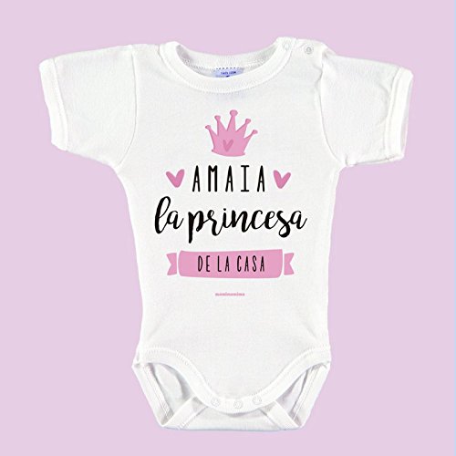 Body Bebé Personalizado con Nombre 100% Algodón Orgánico"Soy la princesa de la casa" (1 mes, Rosa)