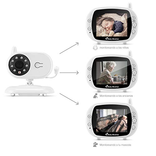 BOIFUN Vigilabebés Inalámbrico, Bebé Monitor Inteligente con Pantalla LCD 3.5", Cámara Vigilancia Bebe, Visión Nocturna, Monitoreo de Temperatura, Comunicación Bidireccional - Ampliable a 4 Cameras