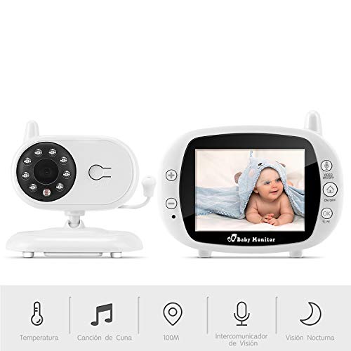 BOIFUN Vigilabebés Inalámbrico, Bebé Monitor Inteligente con Pantalla LCD 3.5", Cámara Vigilancia Bebe, Visión Nocturna, Monitoreo de Temperatura, Comunicación Bidireccional - Ampliable a 4 Cameras