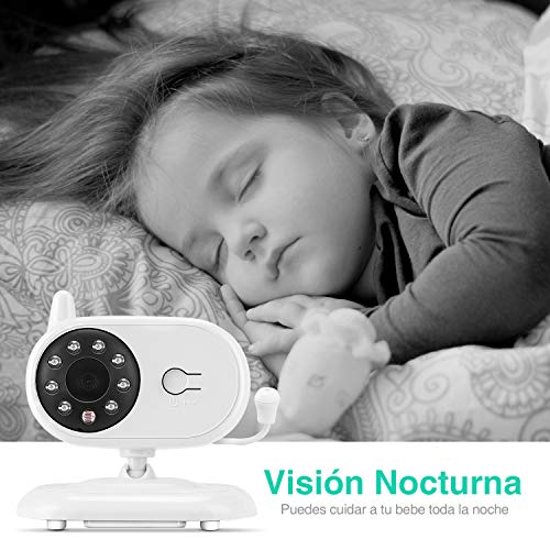 BOIFUN Vigilabebés Inalámbrico, Bebé Monitor Inteligente con Pantalla LCD 3.5", Cámara Vigilancia Bebe, Visión Nocturna, Monitoreo de Temperatura, Comunicación Bidireccional - Ampliable a 4 Cameras