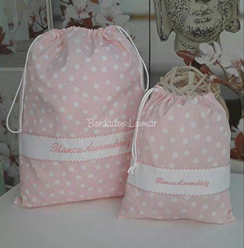 Bolsa Merienda y Bolsa Ropa Bebé  Guardería  Personalizada Nombre Bordado