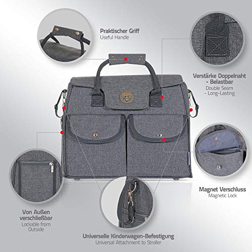 Bolso Cambiador Bebé de Pañales Para Regalo | Acople Para Carrito Universal | Portabiberones | Chupetero; Gris