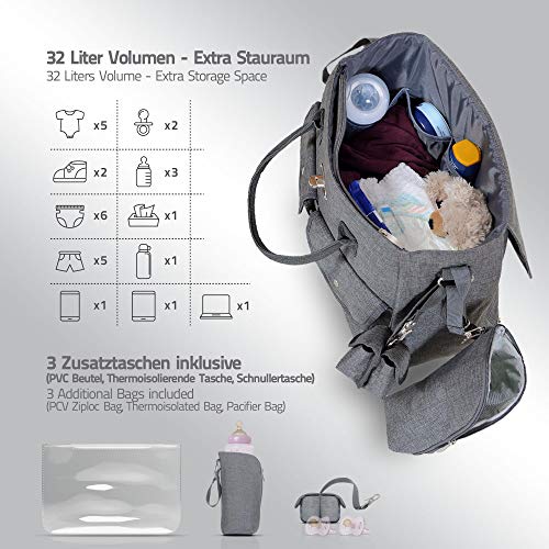 Bolso Cambiador Bebé de Pañales Para Regalo | Acople Para Carrito Universal | Portabiberones | Chupetero; Gris