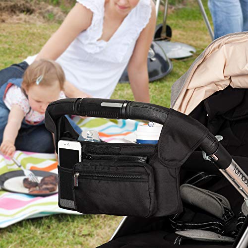 Bolso Carrito Universal, Bolso Silla Paseo Bebe, Momcozy Bolsos Organizador Carro para Bugaboo Cochecito con 2 Sujetavasos Portavasos Aislados, Correa para el Hombro y Espacio de Almacenamiento Grande