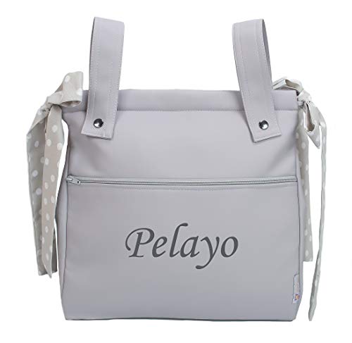 Bolso panera o talega para carrito de bebé personalizado con el nombre bordado. Modelo Harper (Gris)