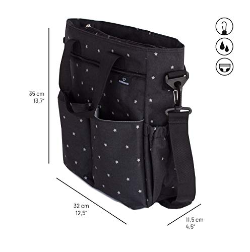 Bolso para carrito de bebé negro. Bolso cambiador para cochecito. Incluye cambiador a juego, ganchos universales y correa acolchada para el hombro. Tamaño mediano ideal para el día a día.