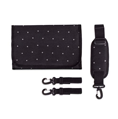 Bolso para carrito de bebé negro. Bolso cambiador para cochecito. Incluye cambiador a juego, ganchos universales y correa acolchada para el hombro. Tamaño mediano ideal para el día a día.