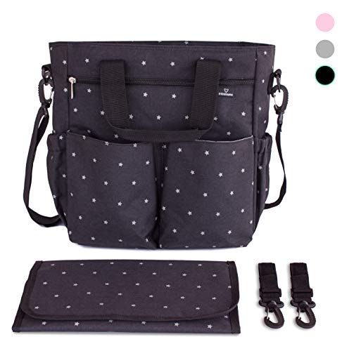 Bolso para carrito de bebé negro. Bolso cambiador para cochecito. Incluye cambiador a juego, ganchos universales y correa acolchada para el hombro. Tamaño mediano ideal para el día a día.