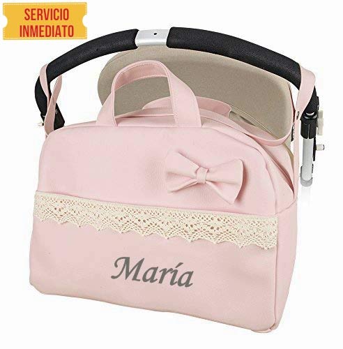 Bolso polipiel carrito bebe. Color rosa. Personalizado con nombre bordado- Danielstore (rosa)