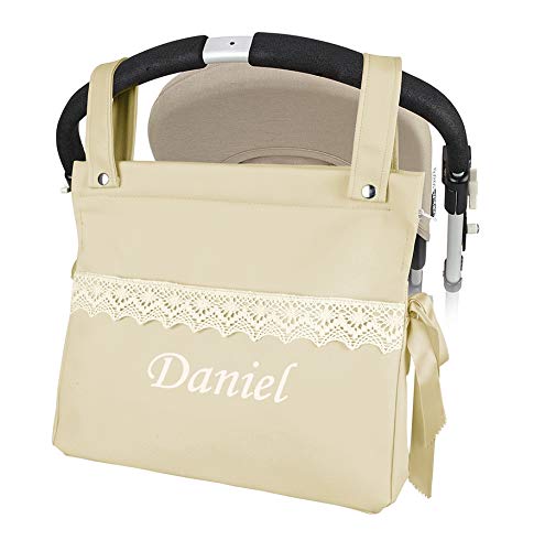 Bolso Talega Carrito bebe Personalizada Lactancia Polipiel Penelope Con Nombre Bordado - Color Beige- Danielstore