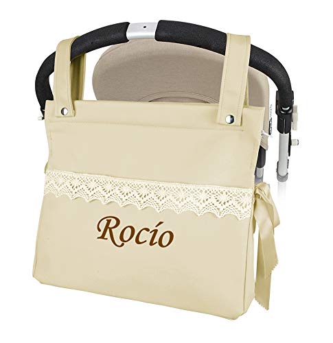 Bolso Talega Carrito bebe Personalizada Lactancia Polipiel Penelope Con Nombre Bordado - Color Beige- Danielstore