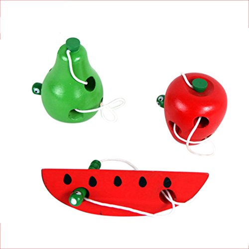 BonTime Fruit Shape Baby Toys Juego de Cordones de Inteligencia Montessori Puzzle Threading Fruit Kids Juego de Puzzle Juguetes de Madera