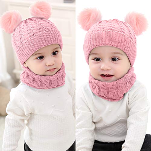 Borlai - Juego de gorro de punto para bebé y braga para el cuello, para invierno, cálido, de 1 a 6 años Rosa rosa