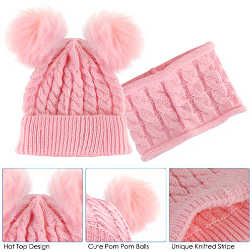 Borlai - Juego de gorro de punto para bebé y braga para el cuello, para invierno, cálido, de 1 a 6 años Rosa rosa