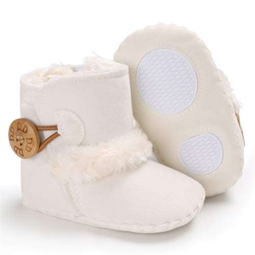 Botas de Bebés Unisexo Zapatos Primeros Pasos Invierno Soft Sole Botas Suaves de Nieve de Suela 0-18 Meses (0-6 Meses, Blanco, Tamaño de Etiqueta 11)