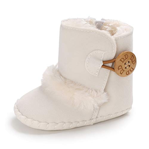 Botas de Bebés Unisexo Zapatos Primeros Pasos Invierno Soft Sole Botas Suaves de Nieve de Suela 0-18 Meses (0-6 Meses, Blanco, Tamaño de Etiqueta 11)