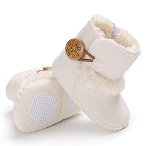 Botas de Bebés Unisexo Zapatos Primeros Pasos Invierno Soft Sole Botas Suaves de Nieve de Suela 0-18 Meses (0-6 Meses, Blanco, Tamaño de Etiqueta 11)