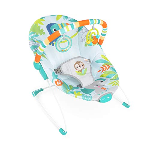 Bright Starts 12227 - Hamaca bebé rainforest vibes, con vibraciones y arco de juego, unisex