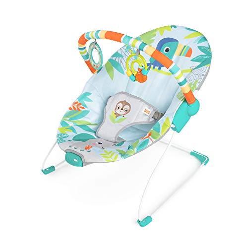 Bright Starts 12227 - Hamaca bebé rainforest vibes, con vibraciones y arco de juego, unisex