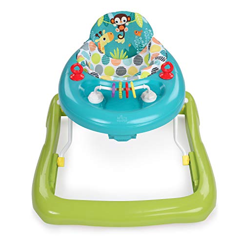 Bright Starts, Andador y Centro de actividades Giggling Safari con 3 alturas regulables, asiento acolchado, patas de goma antideslizantes