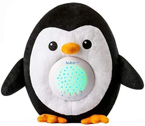 Bubzi Co Pingüino Máquina de Ruido Blanco Auxiliar del Sueño - TOP Regalo Baby Shower - Calma y Adormece Recién Nacido y Niños - Peluche para bebes con Proyector estrellas - Calmante de Bebé