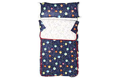 Burrito Blanco Saco Nórdico Infantil 160 con Un Diseño de Planetas de 90x190cm hasta 90x200cm/Saco Nórdico 90 con Cremallera, Colores Naranja y Azul